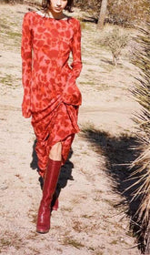 Rose Print FlAre Maxi Dress In Red